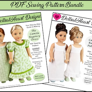 18 inch Doll Dress Pattern Bundle - Camila's Regency Dress and Petticoat PDF Sewing Patterns for AG Dolls such as American Girl®