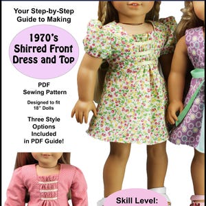 18 inch doll clothes pattern bundle ~ 1970's Shirred Front Top and Dress PDF Sewing Pattern