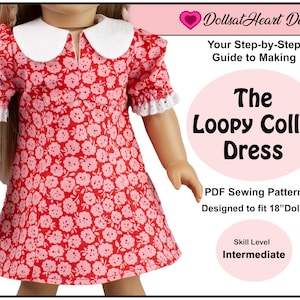 18 inch doll dress pattern ~ The Loopy Collar Dress PDF Sewing Pattern