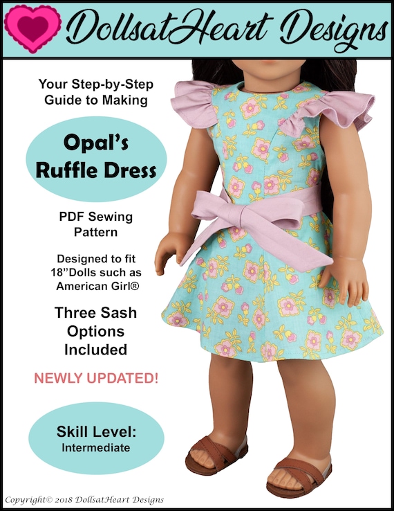 18 inch Doll Clothes Pattern ~ Opal's Ruffle Dress PDF Sewing hand made to fit historical AG Dolls