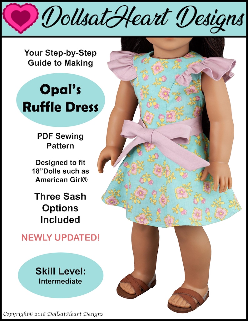 18 inch Doll Clothes Pattern ~ Opal's Ruffle Dress PDF Sewing hand made to fit historical AG Dolls image 1