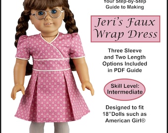 18 inch doll dress pattern ~ 1940's Jeri's Faux Wrap Dress PDF Sewing Pattern hand crafted for historical AG Dolls such as American Girl®