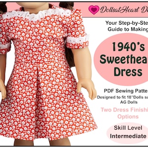 18 inch doll dress pattern ~ The 1940&#39;s Sweetheart Dress PDF Sewing Pattern
