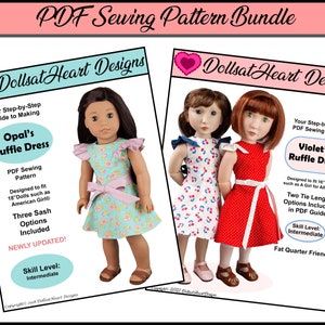 Doll Clothes Pattern Bundle - 1940&#39;s Ruffle Dress PDF Sewing Pattern for 18 inch and AG Dolls