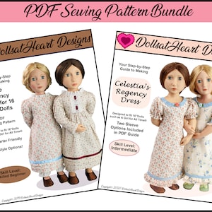 16 inch Doll PDF Sewing Pattern Bundle - The Regency Dress and Celestia&#39;s Regency Dress patterns designed to fit A Girl For All Time®