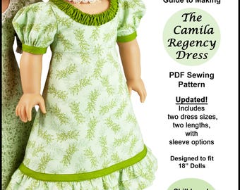 18 inch Doll Dress Pattern ~ Camila’s Regency Dress Historical PDF Sewing Pattern crafted for fitting AG Dolls
