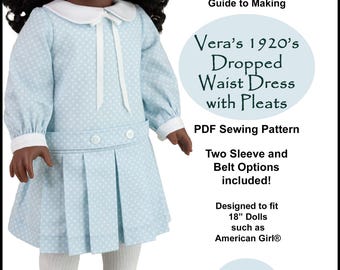 18 inch doll dress pattern ~ Vera's 1920's Dropped Waist Dress with Pleats PDF Sewing Pattern