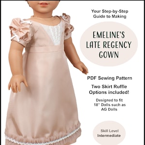 Patrón de vestido de regencia para muñeca de 18 pulgadas: Vestido histórico de Emeline (patrón PDF)