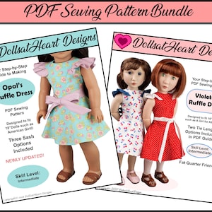 Paquete de patrones de ropa para muñecas - Patrón de costura en PDF de vestido con volantes de los años 40 para muñecas de 18 pulgadas y AG