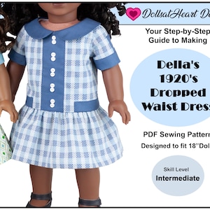 18-inch poppenjurkpatroon ~ Della-jurk met verlaagde taille uit de jaren 1920, pdf-naaipatroon