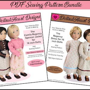 16 inch Doll Sewing Pattern PDF Bundle - AGAT Regency Dress and Spencer Jacket ~ historical doll clothes pattern to fit A Girl For All Time®