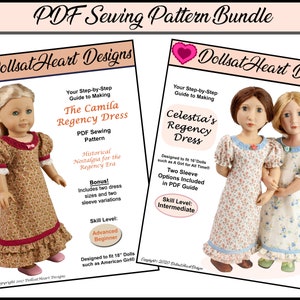 Doll Dress Pattern Bundle - Regency Dress PDF Sewing Patterns for 16 inch AGAT and 18 inch dolls