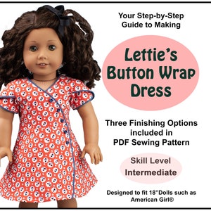 18 inch doll dress pattern ~ Lettie's Button Wrap Dress PDF Sewing Pattern hand crafted for historical AG Dolls such as American Girl®