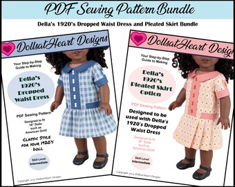 18 inch doll dress bundle ~ Della's 1920's Dropped Waist Dress and Pleated Skirt PDF Sewing Patterns