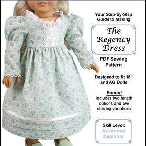 18-Zoll-Puppenkleid-Muster ~ Regency-Kleid Historisches PDF Schnittmuster