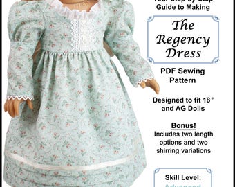 18 inch Doll Dress Pattern ~ Regency Dress Historical PDF Sewing Pattern
