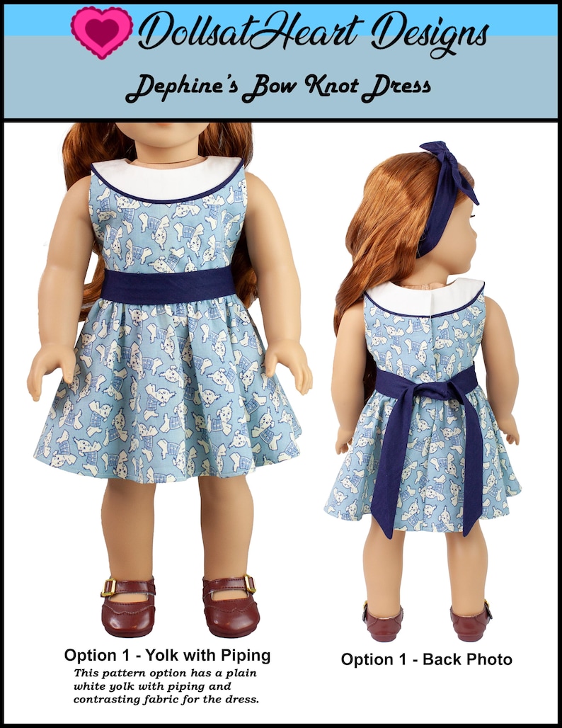18 inch doll clothes dress pattern ~ Delphine's Bow Knot Dress PDF Sewing Pattern image 2