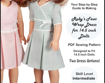14.5 Inch Doll Dress PDF Sewing Pattern: Ruby's Faux Wrap