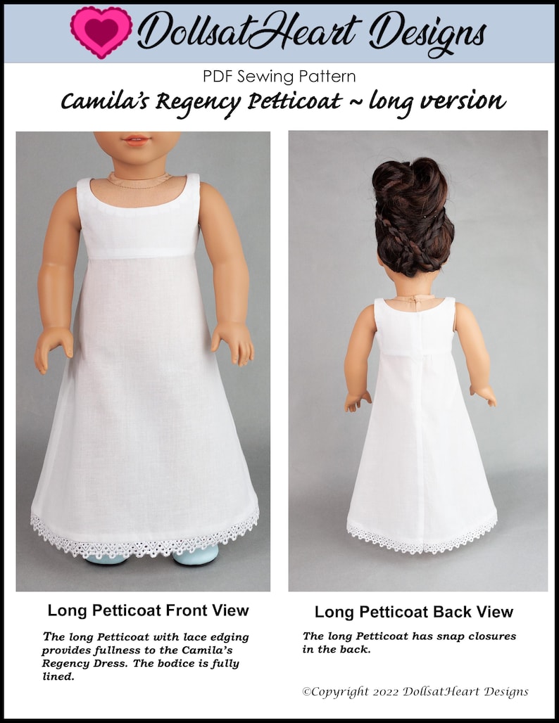 18 inch Doll Pattern ~ Camila’s Regency Petticoat ~ Historical PDF Sewing Pattern image 2