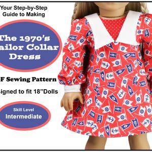 18 inch doll dress pattern ~ 1970&#39;s Sailor Collar Dress PDF Sewing Pattern