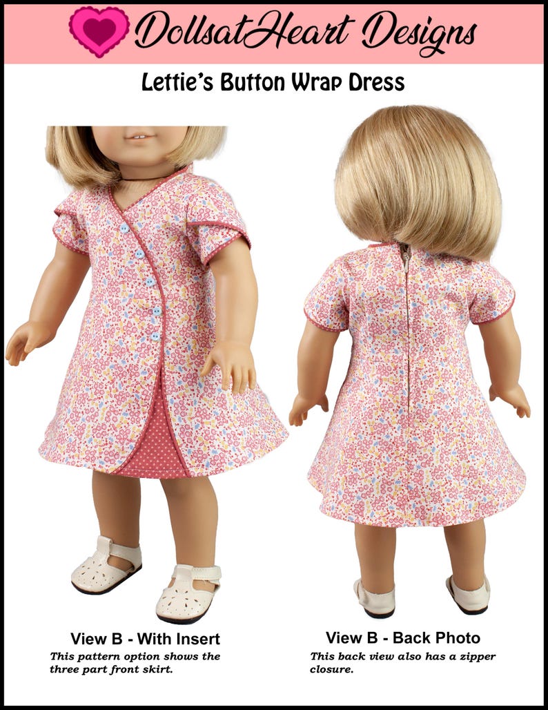 18 inch doll dress pattern ~ Lettie's Button Wrap Dress PDF Sewing Pattern crafted for fitting 18 inch Dolls image 3