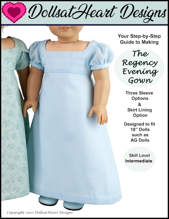 18 inch doll dress pattern - Regency Evening Gown PDF Sewing Pattern hand made for AG Dolls