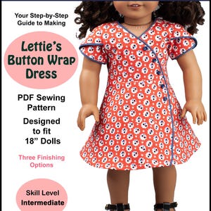 18 inch doll dress pattern ~ Lettie's Button Wrap Dress PDF Sewing Pattern crafted for fitting 18 inch Dolls image 2