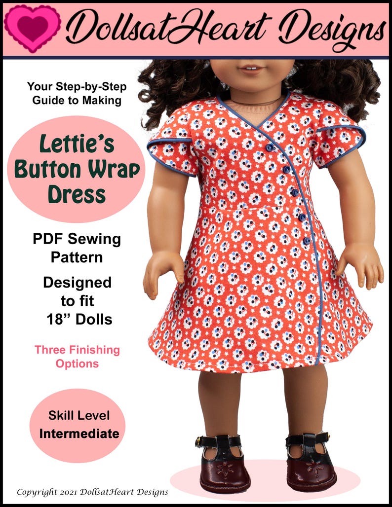 18 inch doll dress pattern ~ Lettie's Button Wrap Dress PDF Sewing Pattern crafted for fitting 18 inch Dolls image 2