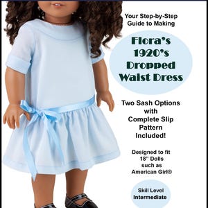 Patrón de costura en PDF para vestido de muñeca de 18 pulgadas ~ Vestido de cintura baja de Flora de los años 20 hecho a mano para muñecas AG