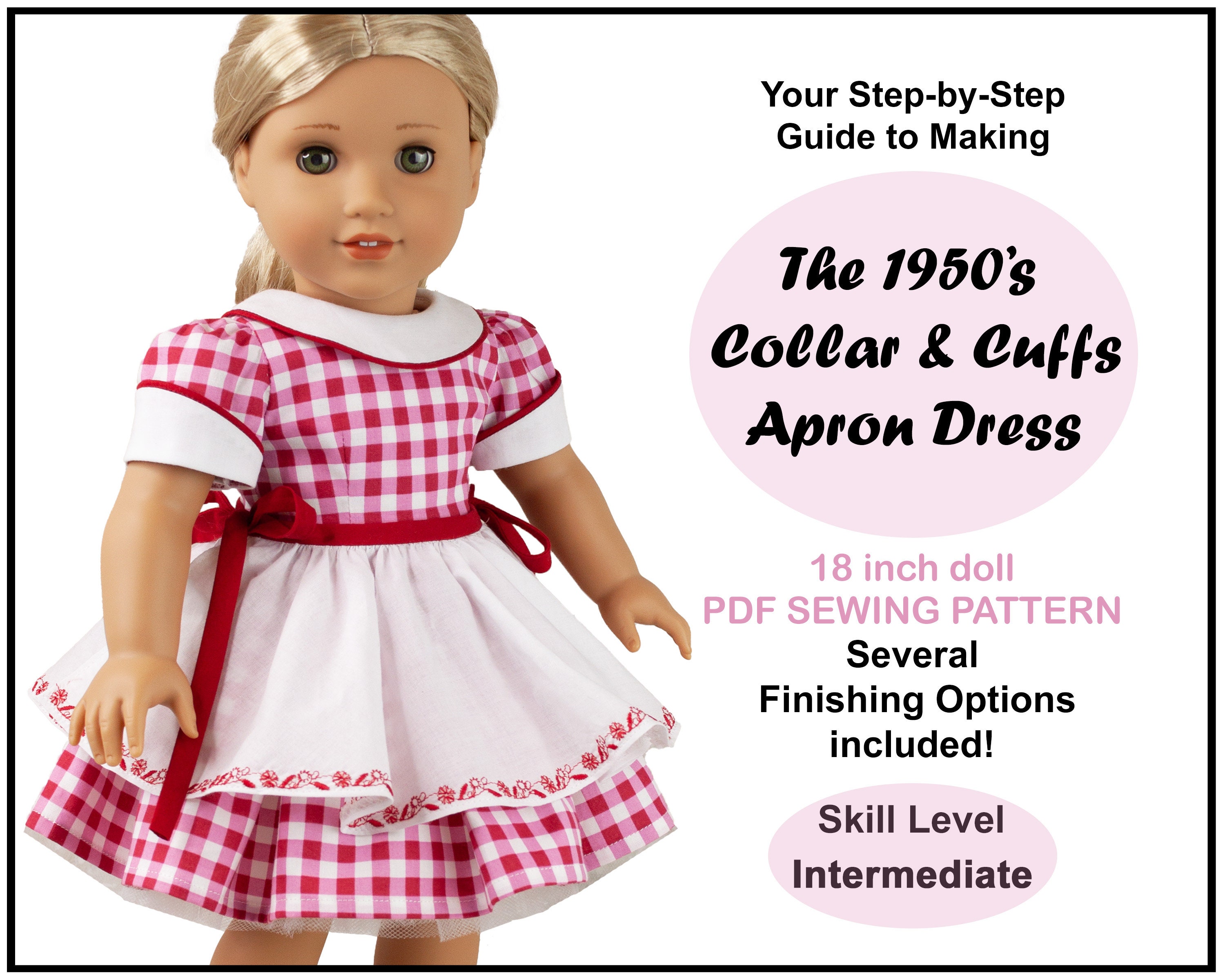 PDF Sewing Pattern Fits American Girl Doll Marie Grace, Addy or Caroline:  Mid-1800s Apron Gown/ Farmcookies Pattern for 18 Dolls 