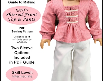 18 inch Doll PDF Sewing Pattern ~ 1970's Shirred Front Top and Pants