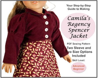 18 inch doll clothes pattern ~ Camila's Regency Spencer Jacket PDF Sewing Pattern