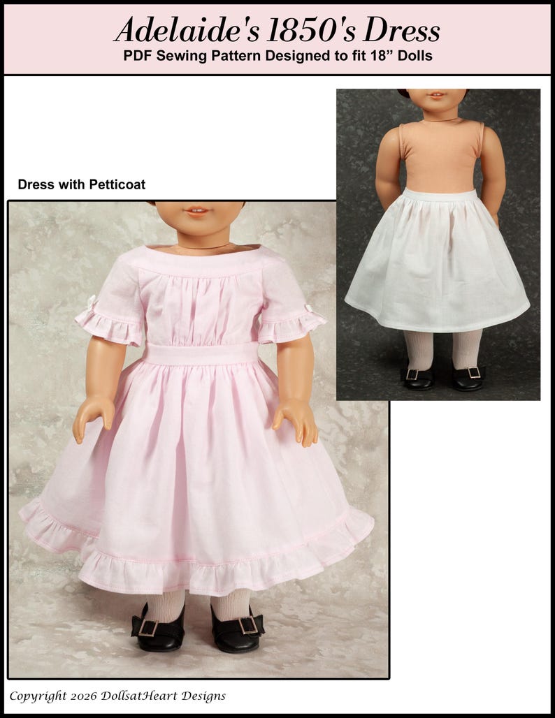 18 inch doll dress pattern ~ Adelaide's 1850s Dress PDF Sewing Pattern image 3