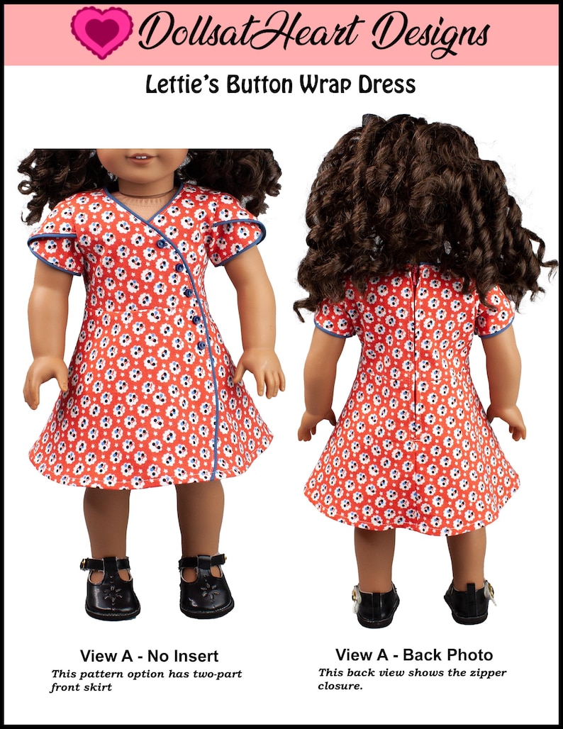 18 inch doll dress pattern ~ Lettie's Button Wrap Dress PDF Sewing Pattern crafted for fitting 18 inch Dolls image 5