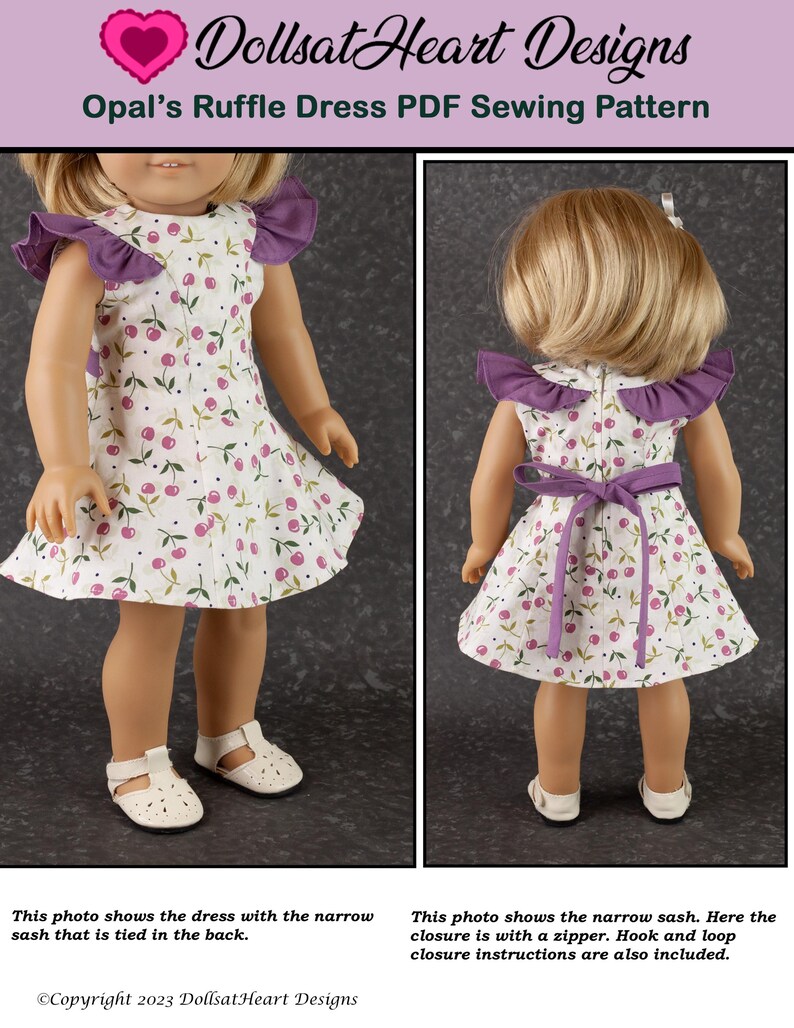18 inch Doll Clothes Pattern ~ Opal's Ruffle Dress PDF Sewing hand made to fit historical AG Dolls image 3