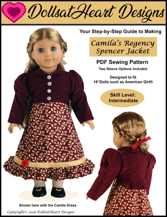Regency PDF Dress Coat Hat and More Pattern Fits 18/" American Girl AG Doll