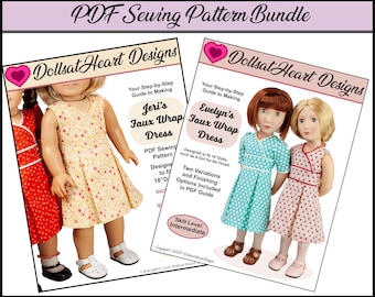 Doll Dress Pattern Bundle ~ 1940's Faux Wrap Dress PDF Sewing Pattern for 18 inch and 16 inch Dolls