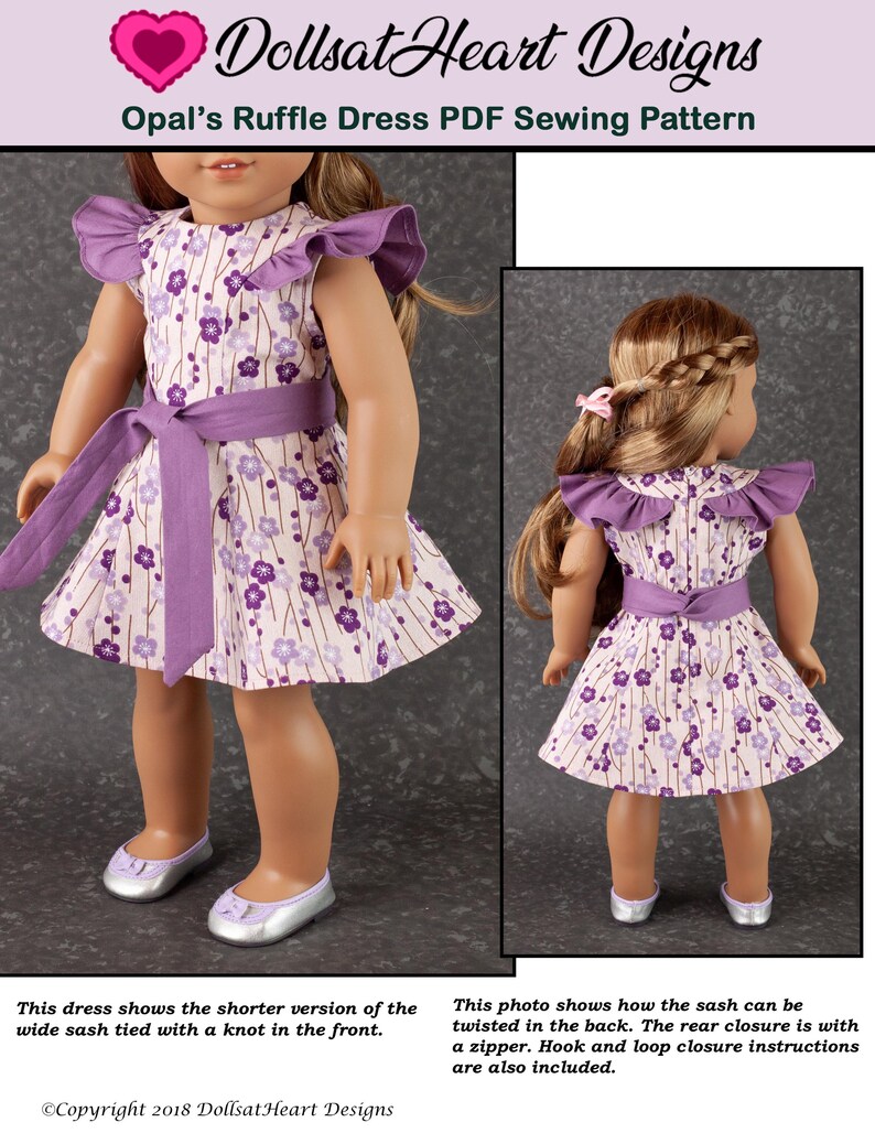 18 inch Doll Clothes Pattern ~ Opal's Ruffle Dress PDF Sewing hand made to fit historical AG Dolls image 2
