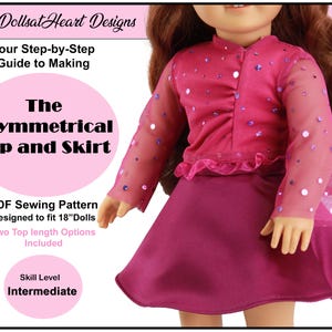 18 inch doll clothes pattern ~ The Asymmetrical Top & Skirt PDF Doll Sewing Pattern