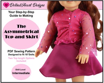 Modello di vestiti per bambole da 18 pollici ~ Modello di cucito PDF per top e gonna asimmetrici