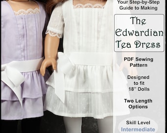 18 inch doll clothes pattern ~ The Edwardian Tea Dress PDF Sewing Pattern designed for AG Dolls