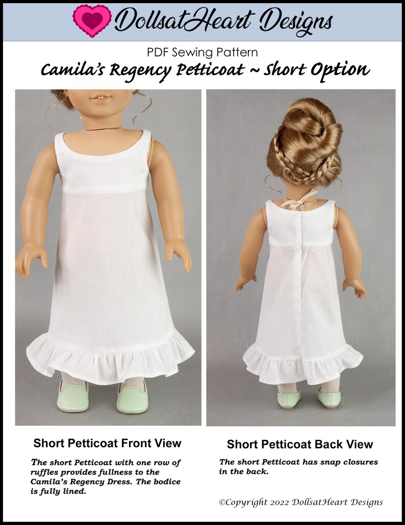 18 inch Doll Pattern ~ Camila’s Regency Petticoat ~ Historical PDF Sewing Pattern image 3