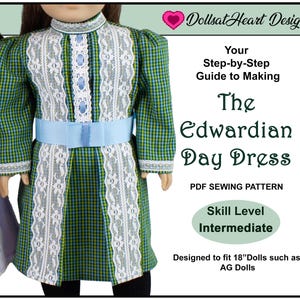 18 inch doll clothes pattern ~ Edwardian Day Dress PDF Sewing Pattern hand crafted for historical 1900’s AG Dolls image 10
