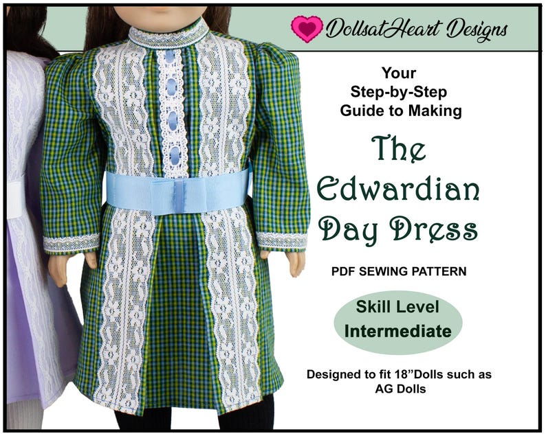 18 inch doll clothes pattern ~ Edwardian Day Dress PDF Sewing Pattern hand crafted for historical 1900’s AG Dolls image 10