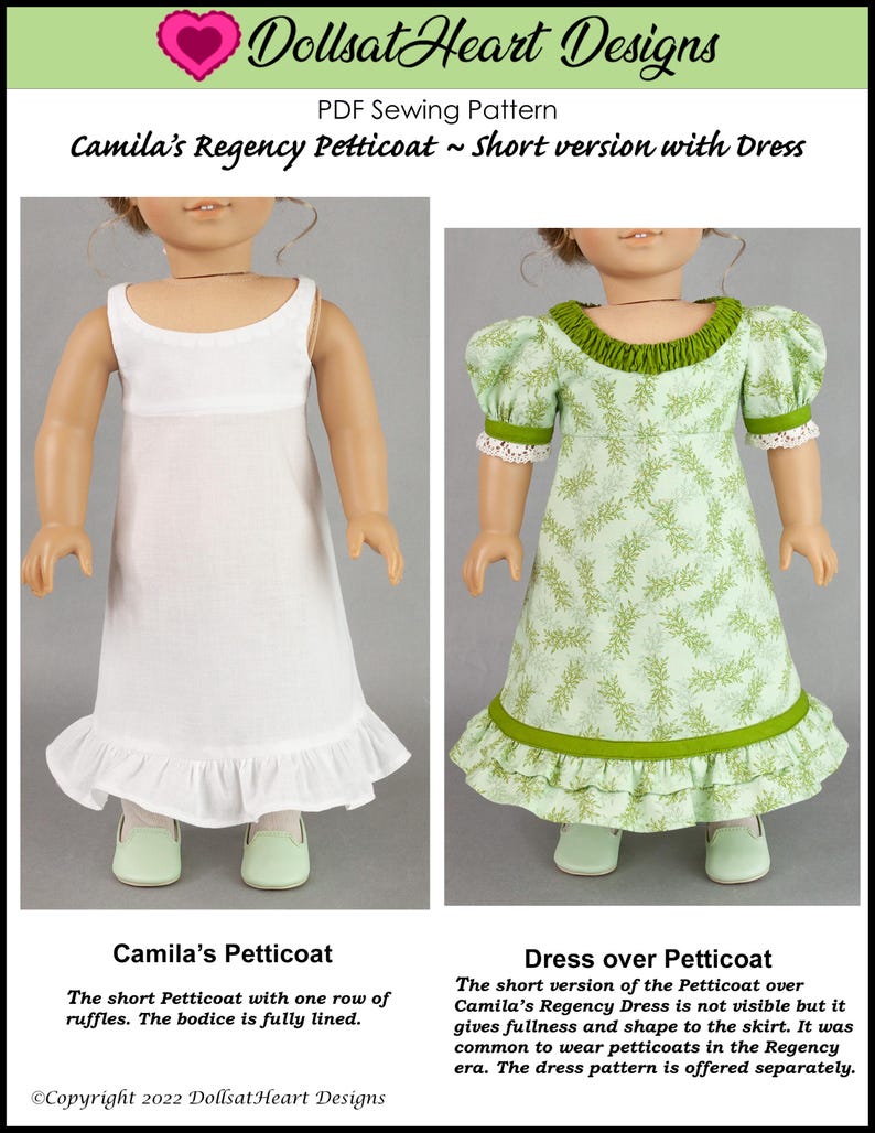 18 inch Doll Pattern ~ Camila’s Regency Petticoat ~ Historical PDF Sewing Pattern image 5