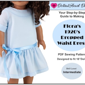 18 inch poppenjurkpatroon ~ Flora&#39;s jaren 1920 jurk met verlaagde taille pdf naaipatroon