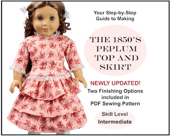 1850s Peplum Top & Skirt PDF Sewing Pattern for 18 inch and AG Dolls