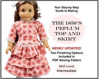 1850s Peplum Top & Skirt PDF Sewing Pattern for 18 inch and AG Dolls