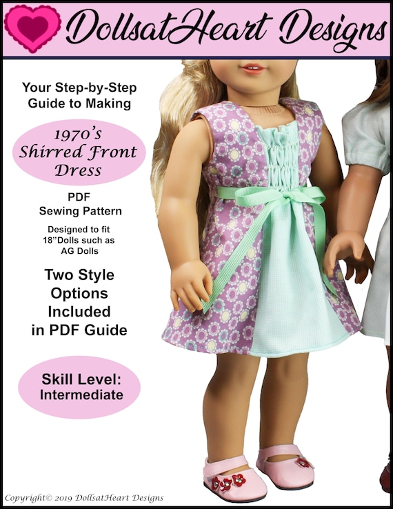 18 inch doll clothes PDF sewing pattern ~ 1970s Style Shirred Doll Dress Pattern for AG Dolls