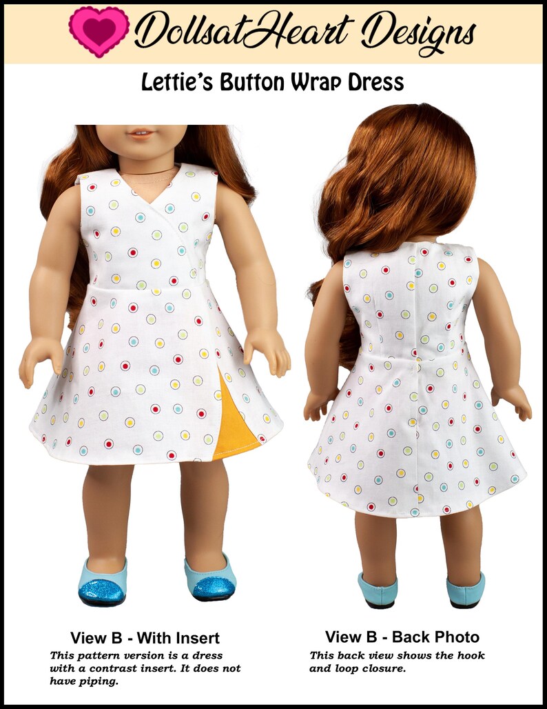 18 inch doll dress pattern ~ Lettie's Button Wrap Dress PDF Sewing Pattern crafted for fitting 18 inch Dolls image 4